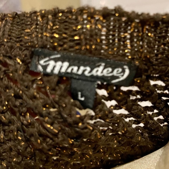 Mandee Cropped Knitted Cup/Slv Bolero-Shrug Cardigan |Brown/Gold |Acrylic/Lurex - Picture 4 of 9